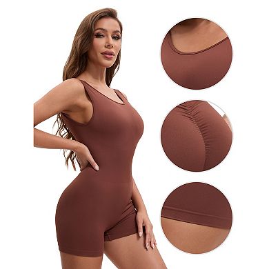 3 Packs Women's Bodysuit Workout Backless Tummy Control V Back Yoga Romper