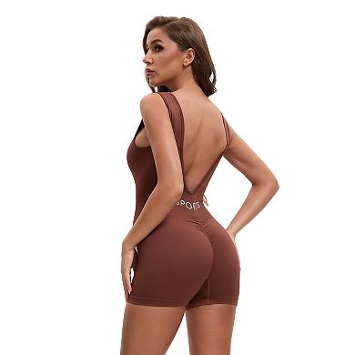 3 Packs Women's Bodysuit Workout Backless Tummy Control V Back Yoga Romper
