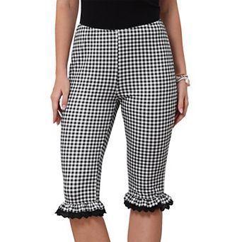 Gingham Pants for Women Low Waist 3/4 Knee Length Cropped Capri Leggings