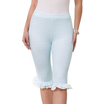 Gingham Pants for Women Low Waist 3/4 Knee Length Cropped Capri Leggings