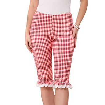 Gingham Pants for Women Low Waist 3/4 Knee Length Cropped Capri Leggings