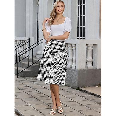 Gingham Skirt for Womens Summer Retro High Waist Below Knee Length Flared Skirts