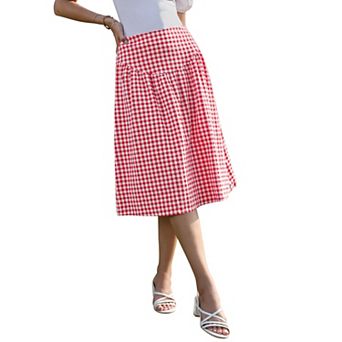 Gingham Skirt for Womens Summer Retro High Waist Below Knee Length Flared Skirts