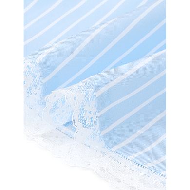 Striped Button Front Tops for Women's Adjustable Spaghetti Strap Flared Ruffle Lace Trim Tank Top