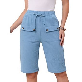 Casual Shorts for Women Keen Length Elastic Waist Drawstring Summer Comfy Shorts with Pockets