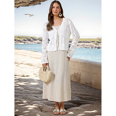 Boho Crochet Cardigan for Women Casual Tie Front Shrugs Lightweight Long Sleeve Cardigans Top