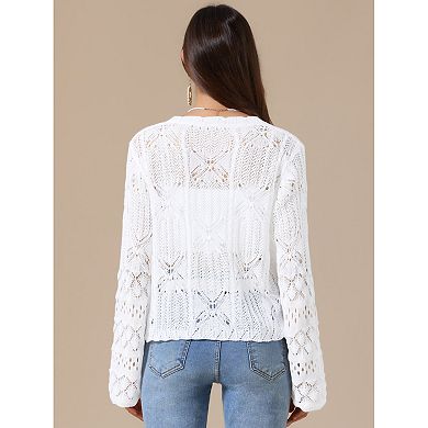Boho Crochet Cardigan for Women Casual Tie Front Shrugs Lightweight Long Sleeve Cardigans Top