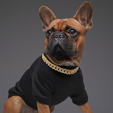 Rhinestone Dog Necklace Cuban Link Collar 16" Gold Tone 1Pc