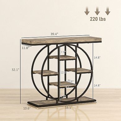 HOMCOM 39.4" Entryway Table with Storage Shelves, Industrial Console Table