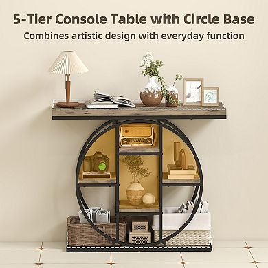 HOMCOM 39.4" Entryway Table with Storage Shelves, Industrial Console Table