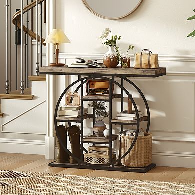 HOMCOM 39.4" Entryway Table with Storage Shelves, Industrial Console Table