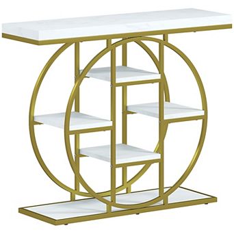 HOMCOM 39.4" Entryway Table with Storage Shelves, Industrial Console Table