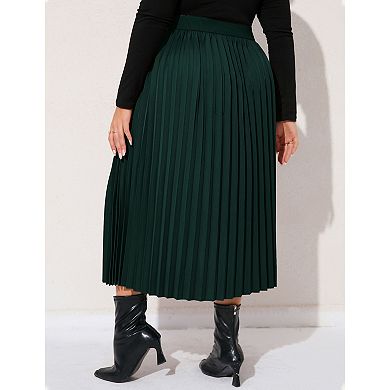 Women Plus Size Elastic Waist Pleated Maxi A-line Skirts