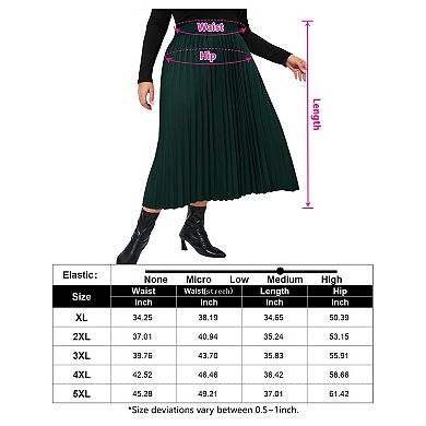 Women Plus Size Elastic Waist Pleated Maxi A-line Skirts
