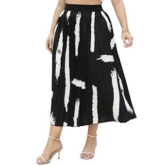 Women Plus Size Elastic Waist Pleated Maxi A-line Skirts