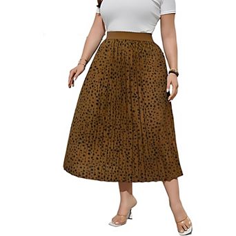 Women Plus Size Elastic Waist Pleated Maxi A-line Skirts