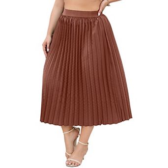 Women Plus Size Elastic Waist Pleated Maxi A-line Skirts