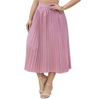 Women Plus Size Elastic Waist Pleated Maxi A-line Skirts