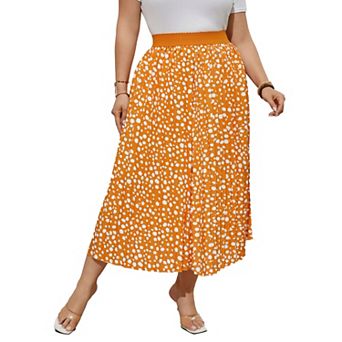 Women Plus Size Elastic Waist Pleated Maxi A-line Skirts