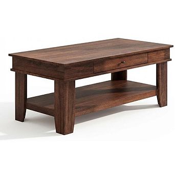 Coffee Table w/Drawer, 47.2" Center Table with Storage Shelf, Rustic Coffee Tables for Living Room