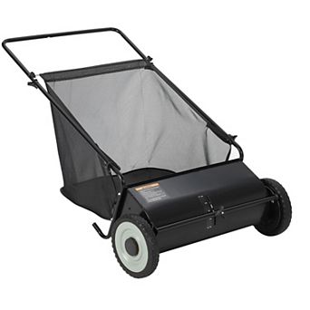 26" Push Lawn Sweeper 4 Spinning Brushes Steel Frame 7 Cu. Ft. Collector for Leaves Yard Debris