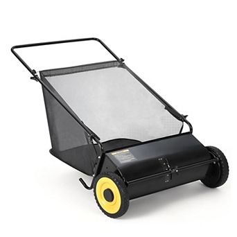 26" Push Lawn Sweeper 4 Spinning Brushes Steel Frame 7 Cu. Ft. Collector for Leaves Yard Debris