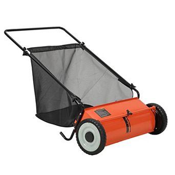 26" Push Lawn Sweeper 4 Spinning Brushes Steel Frame 7 Cu. Ft. Collector for Leaves Yard Debris