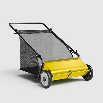 26" Push Lawn Sweeper 4 Spinning Brushes Steel Frame 7 Cu. Ft. Collector for Leaves Yard Debris