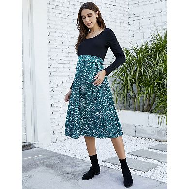 Women's Maternity Casual Tie Waist Floral Midi Skirt