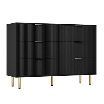 6 Drawers Dresser for Bedroom, Fluted Dresser Chest of Drawers w/ Handle,Modern Dressers for Closet