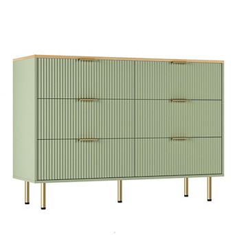 6 Drawers Dresser for Bedroom, Fluted Dresser Chest of Drawers w/ Handle,Modern Dressers for Closet