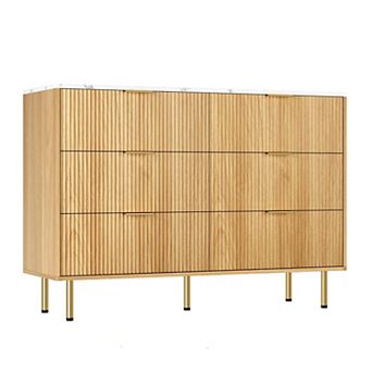 6 Drawers Dresser for Bedroom, Fluted Dresser Chest of Drawers w/ Handle,Modern Dressers for Closet