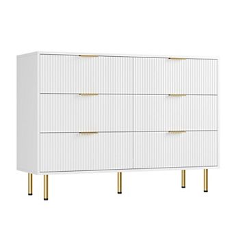 6 Drawers Dresser for Bedroom, Fluted Dresser Chest of Drawers w/ Handle,Modern Dressers for Closet