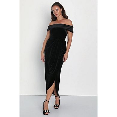 Women Cocktail Dresses Elegant Strapless Shoulder Short Sleeve Side Split Bodycon Ruched Dress