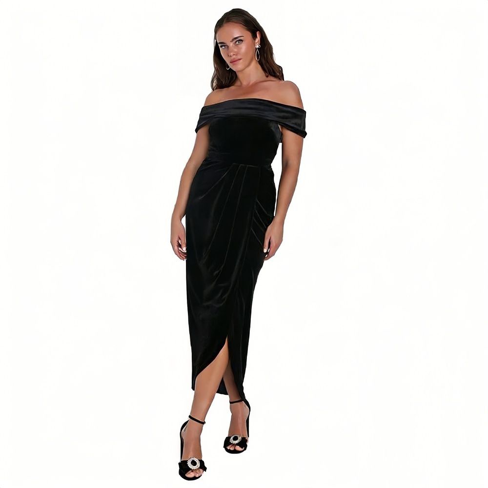 Женские платья Women Cocktail Dresses Elegant Strapless Shoulder Short Sleeve Side Split Bodycon Ruched Dress