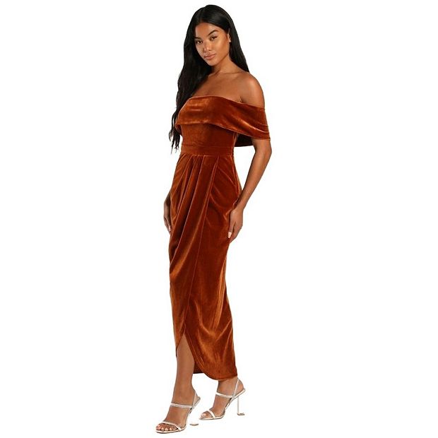 Women Cocktail Dresses Elegant Strapless Shoulder Short Sleeve Side Split  Bodycon Ruched Dress
