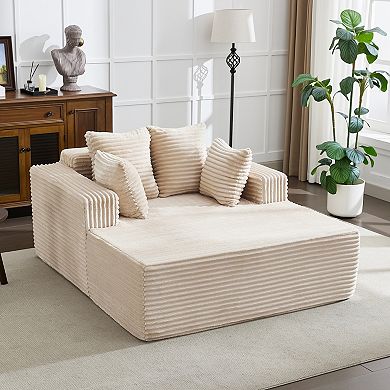 61" Oversized Cloud-Plush Chaise Lounge Chair,Corduroy Upholstered Sofa Bed with Throw Pillows