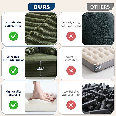 61" Oversized Cloud-Plush Chaise Lounge Chair,Corduroy Upholstered Sofa Bed with Throw Pillows