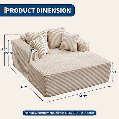 61" Oversized Cloud-Plush Chaise Lounge Chair,Corduroy Upholstered Sofa Bed with Throw Pillows