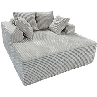 61" Oversized Cloud-Plush Chaise Lounge Chair,Corduroy Upholstered Sofa Bed with Throw Pillows