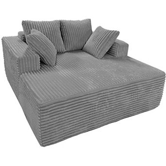 61" Oversized Cloud-Plush Chaise Lounge Chair,Corduroy Upholstered Sofa Bed with Throw Pillows