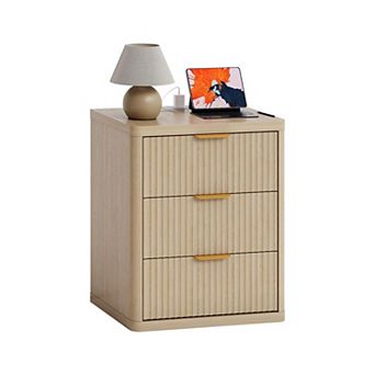 Fluted Nightstand with Charging Station