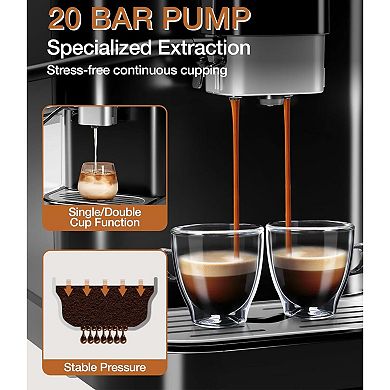 Automatic Espresso Machine W/Milk Frother, Professional Espresso Maker With Grinder, Auto-Cleaning