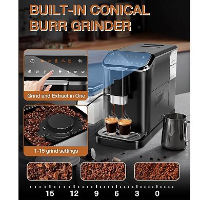 Automatic Espresso Machine W/Milk Frother, Professional Espresso Maker With Grinder, Auto-Cleaning