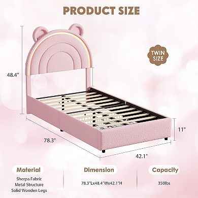 Twin Size Bed Frame w/Headboard, Platform Bed Frame w/2 Storage Drawers, LED, Velvet Upholstered