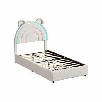 Twin Size Bed Frame w/Headboard, Platform Bed Frame w/2 Storage Drawers, LED, Velvet Upholstered