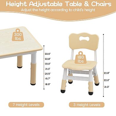 Kids Table and 6 Chairs Set, Height Adjustable Toddler Table and Chairs Set for Ages 2-8