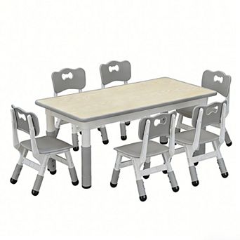 Kids Table and 6 Chairs Set, Height Adjustable Toddler Table and Chairs Set for Ages 2-8