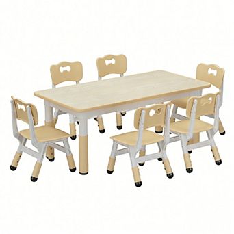 Kids Table and 6 Chairs Set, Height Adjustable Toddler Table and Chairs Set for Ages 2-8