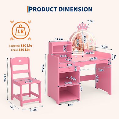 Kids Vanity with Lighted Crown Mirror